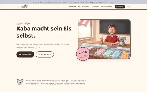 Eiscafé Kaba, der erste Bildschirm der Arbeitsprobe
